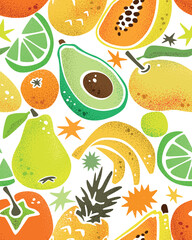 Tropical Fruits Seamless Pattern Vector Design On Transparent BG