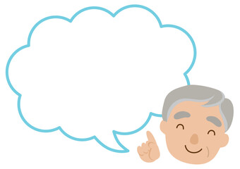 おじいさんの指さし雲ふきだしイラスト/線なし