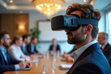 Blending Technology and Tradition: Virtual Reality Headset in a Boardroom Meeting Setting