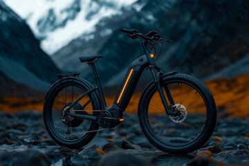 Minimalistic premium shot featuring electric bicycle in the rain