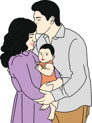 Family Bond: A heartwarming illustration showcasing the close bond of a loving family, capturing the tender moment of parents embracing their baby, expressing love and togetherness.