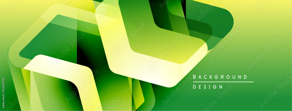 Aufkleber Abstract geometric shapes overlap, creating vibrant green gradient background. Modern design elements suggest depth, texture.