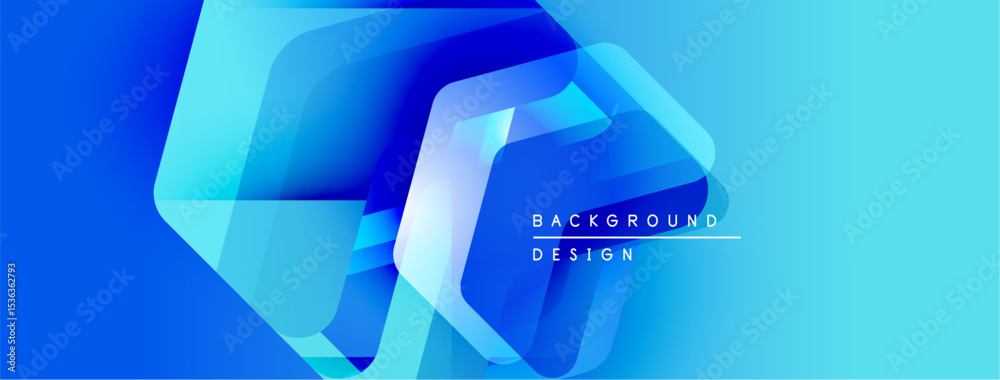 Poster Abstract blue design features overlapping geometric shapes. Gradient colors create dynamic visual effect. Modern background element.