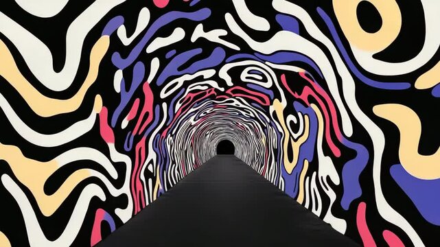 colorful abstract design tunnel pathway , wavey line abstract colorful pathway background with abstract pattern, wavey design tunnel path