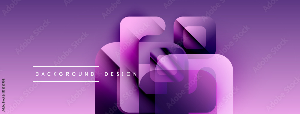 Poster Abstract purple background. Overlapping geometric shapes create modern design. Gradient hues add depth, visual interest.