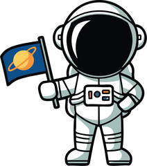 Fototapeta premium Cartoon Astronaut with Planet Flag - Vector Illustration