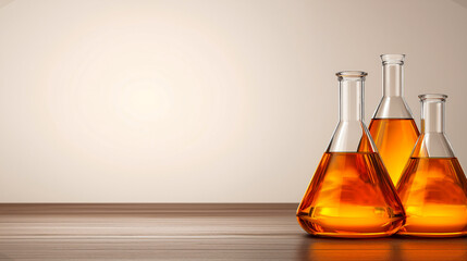 Set of glass beakers filled with hazy orange oil