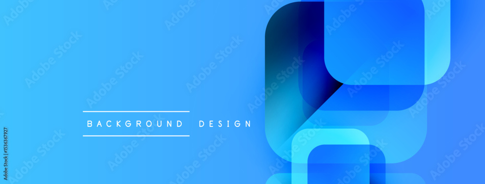 Poster Abstract blue gradient background. Overlapping rounded squares create modern design. Text reads background design. Simple, clean aesthetic.