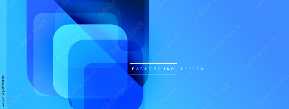 Poster Abstract blue layers create modern background. Geometric shapes overlap, forming dynamic visual effect. Simple, clean design.