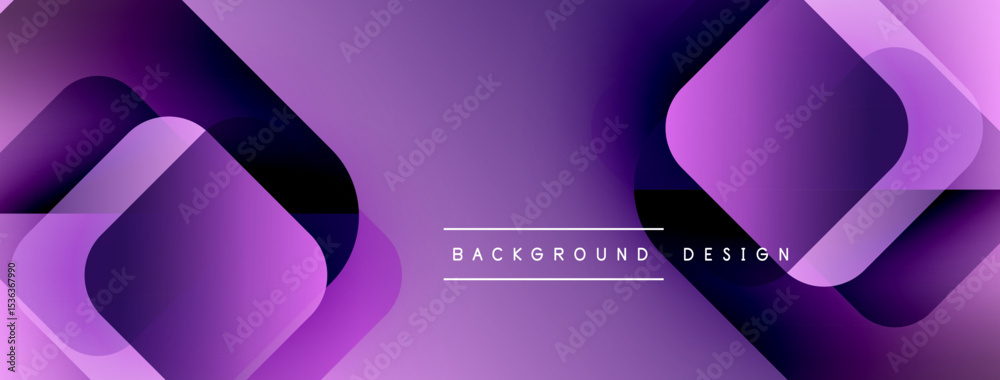 Poster Abstract purple design features overlapping layers, creating dynamic visual effect. Modern, sleek presentation suitable for backgrounds.