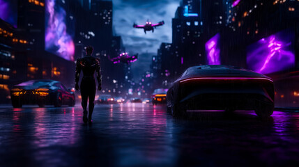 Cyberpunk anime-style futuristic Tokyo cityscape at night