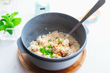 米化したオートミールに味付け