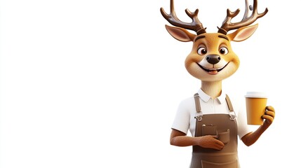 Cartoon deer barista holding coffee cup (1)