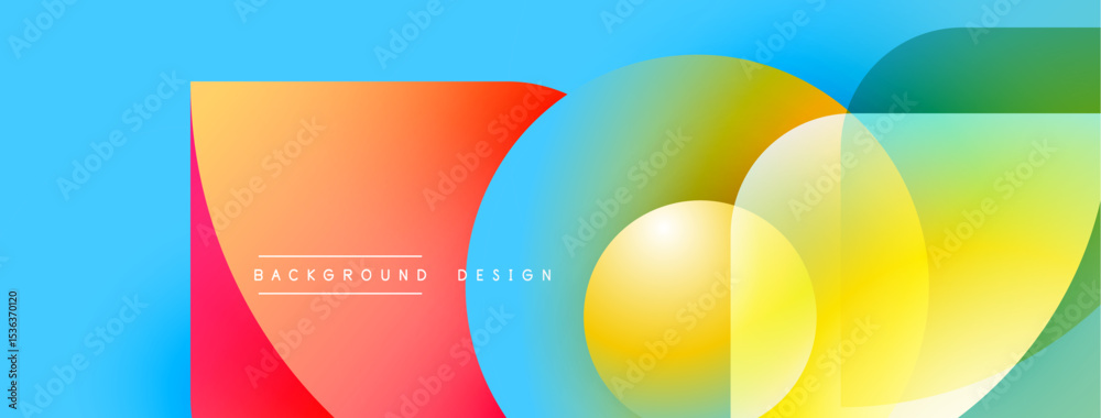 Poster abstract colorful shapes overlap. blue background provides vibrant contrast. modern design elements 