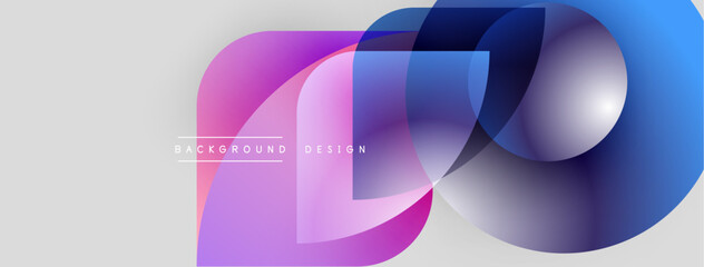 Abstract shapes overlap, creating vibrant gradient effect. Modern design elements suggest technology, innovation, fluidity. Light background enhances color contrast.