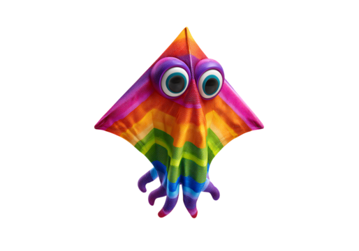 Rainbow creature cute cartoon 3d render fun design,On Transparent Background, Isolated on white