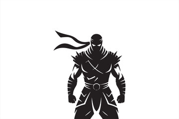 Obraz premium Elite Ninja Warrior in High Guard Pose Holding Katana