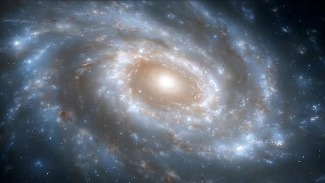 A Breathtaking Animation of a Majestic Spiral Galaxy Rotating Through the Vastness of Space, Showcasing Billions of Twinkling Stars and Cosmic Dust in the Infinite Universe.