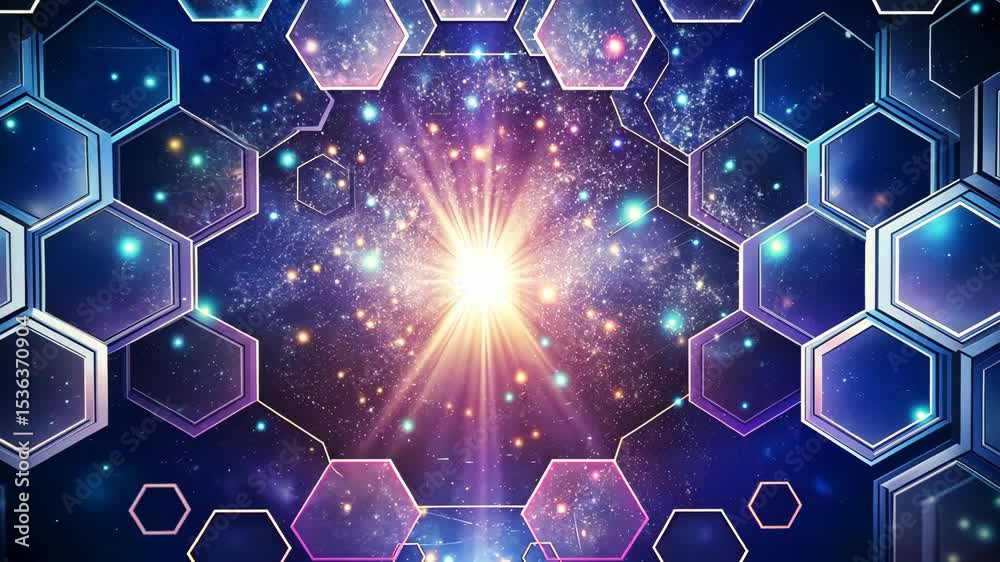 Wall mural cosmic hexagonal gate a journey into the vibrant universe