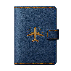 Travel passport cover with airplane logo, isolated on transparent background
