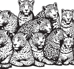 Obraz premium Black and White Jaguar Vector Illustration – Minimalist Wild Cat Silhouette Art 