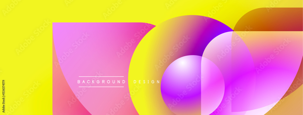Aufkleber Vibrant abstract composition. Overlapping circles, squares create dynamic visual effect. Yellow, pink, purple hues dominate design. Modern aesthetic.