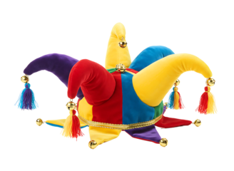 Colorful jester hat with bells isolated on transparent background