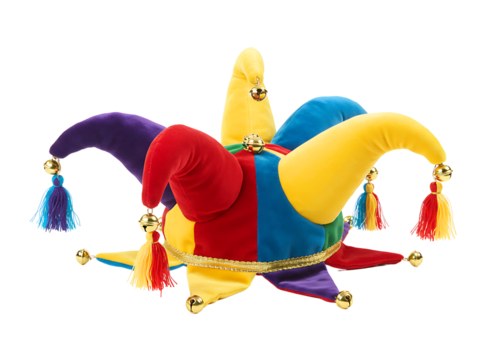 Colorful jester hat with bells isolated on transparent background - Powered by Adobe