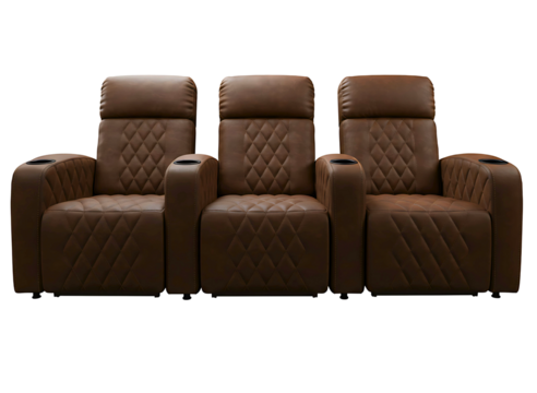 Three modern light grey recliner chairs isolated on transparent background