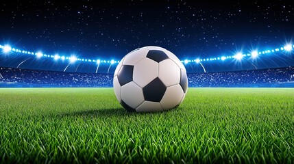 Naklejka premium Soccer Ball on a Night Football Stadium