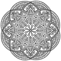 Mandala 371, ethnic, swirl pattern, object isolated on white background. Coloring page 430, hand drawn, vector.