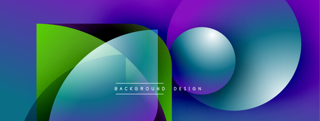 Fototapeta premium Abstract fluid shapes overlap, creating vibrant purple, green, blue gradients. Text reads background design centered below geometric forms. Modern aesthetic.