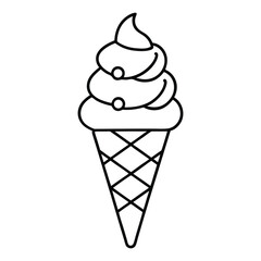 Minimalist Ice Cream Cone Vector Drawing in Black and White