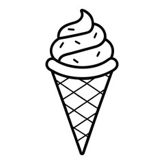 Black and White Line Art Vector of Ice Cream Cone