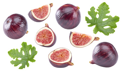 Fig fruit with green leaf isolated on white background. clipping path