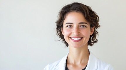 Fototapeta premium Friendly young female doctor with a warm smile isolated on white background