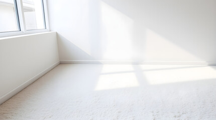 Fototapeta premium Empty room with white carpet and sunlight shining through window