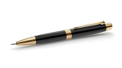 Sleek black pen with gold accents laying diagonally on a white surface