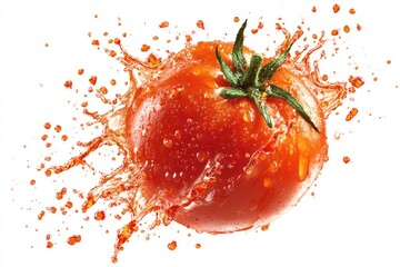 Tomato mid-air with splash effect, transparent PNG