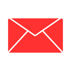 Red email icon white line box and envelope with message