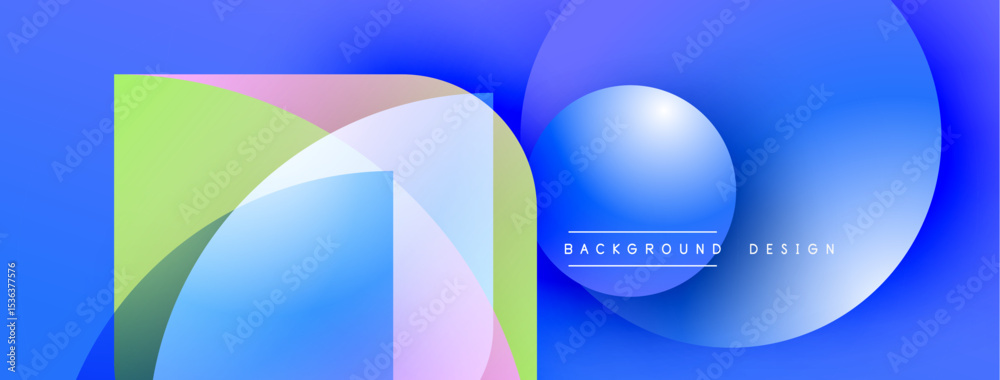 Poster abstract geometric shapes overlap, creating vibrant blue, green, pink gradients. text reads backgrou