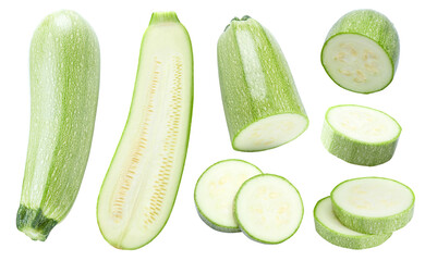 sliced green zucchini or marrow isolated on white background. clipping path