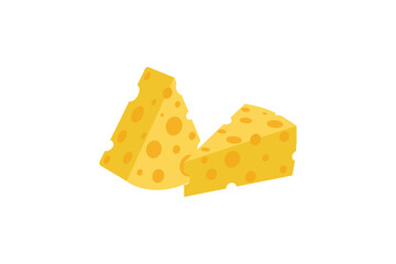 A cute cartoon style Swiss cheese illustration featuring a slice of yellow cheese with holes on a white background.
