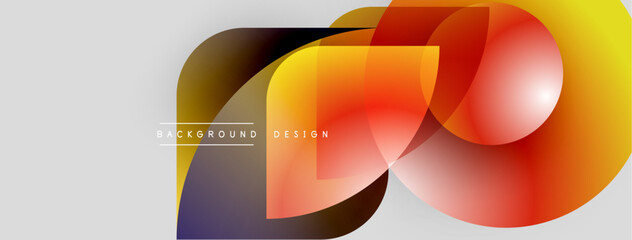 Abstract fluid shapes overlap, creating vibrant color gradients. Modern design elements suggest dynamic movement, smooth transitions.