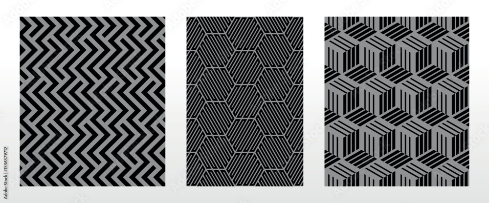 Aufkleber Geometric set of seamless black and gray patterns. Simple vector graphics