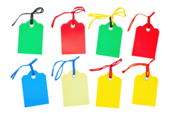 Colorful Festive Gift Tags in Various Shapes with String for Holiday Present Decoration