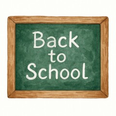 Watercolor Illustration of a Chalkboard with Back to School Text in a Classroom Setting. Isolated on white background
