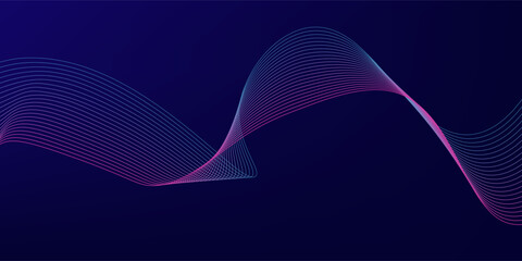 Abstract glowing wave lines on dark blue background. Dynamic wave pattern. Modern flowing wavy lines. Futuristic technology concept.