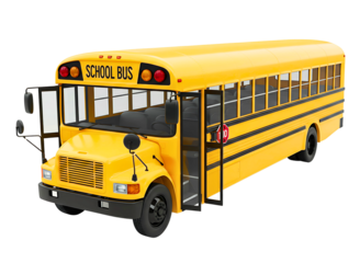 Classic yellow school bus isolated on transparent background