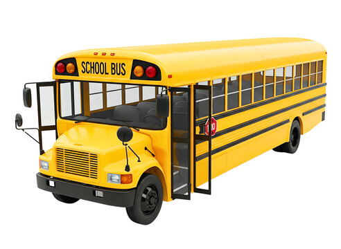 Classic yellow school bus isolated on transparent background